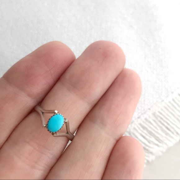 1970s NATIVE Zuni Turquoise & Sterling Silver Vintage Stacker Ring NOS Signed - Picture 4 of 5